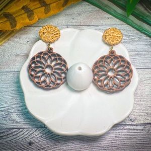 Mandala Wooden Earrings Sophisticated Gold Collection